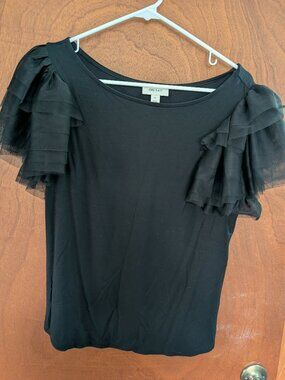 Black Layered Tulle Sleeve Top